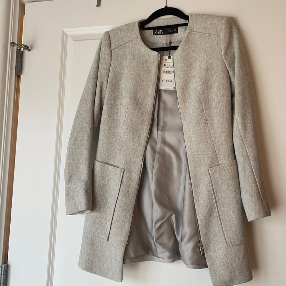 Zara Light Grey Zip Blazer Jacket - Picture 3 of 9